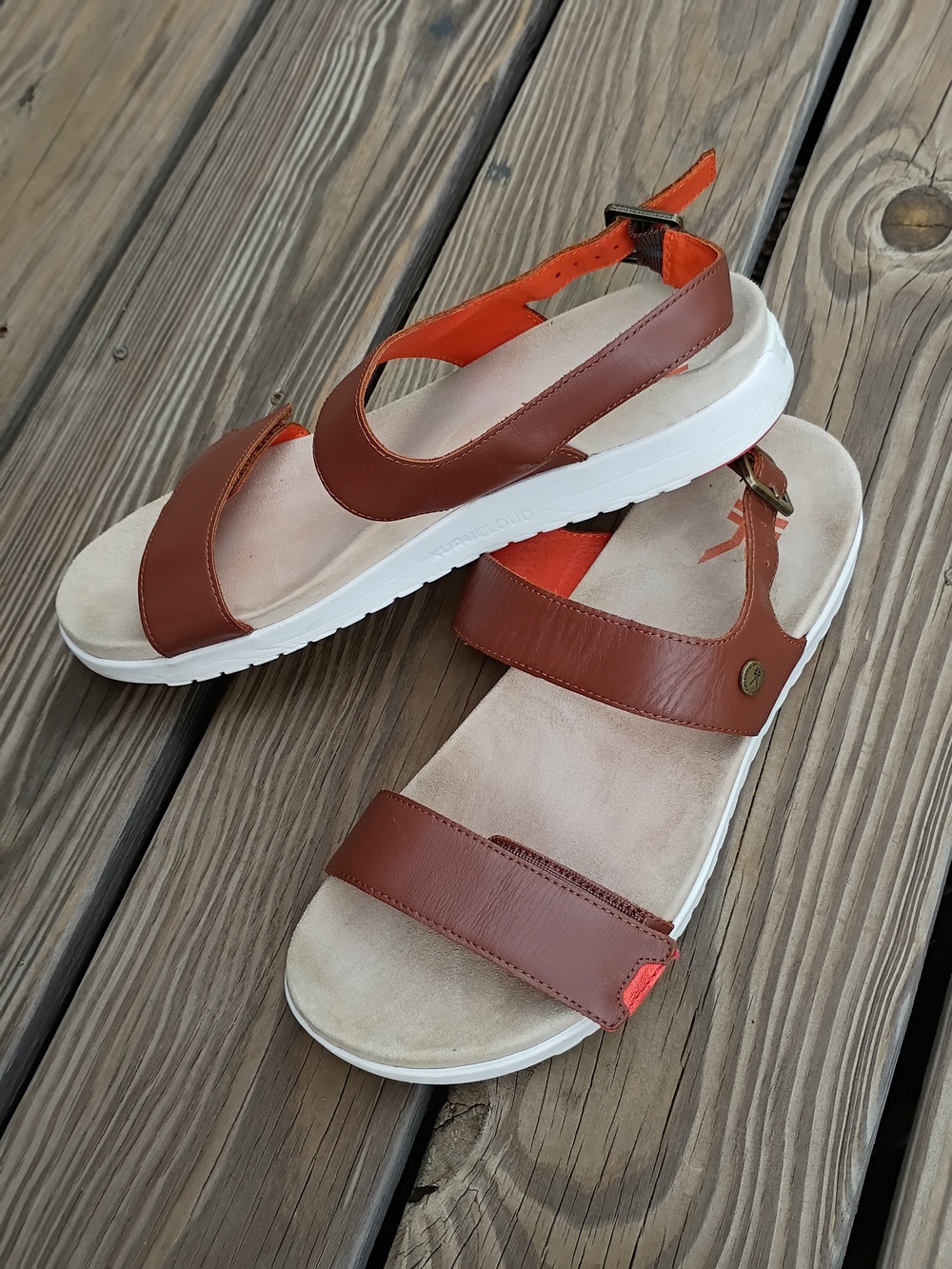 KURU Brown and Orange Leather Strap Sandals - Picture 5 of 6
